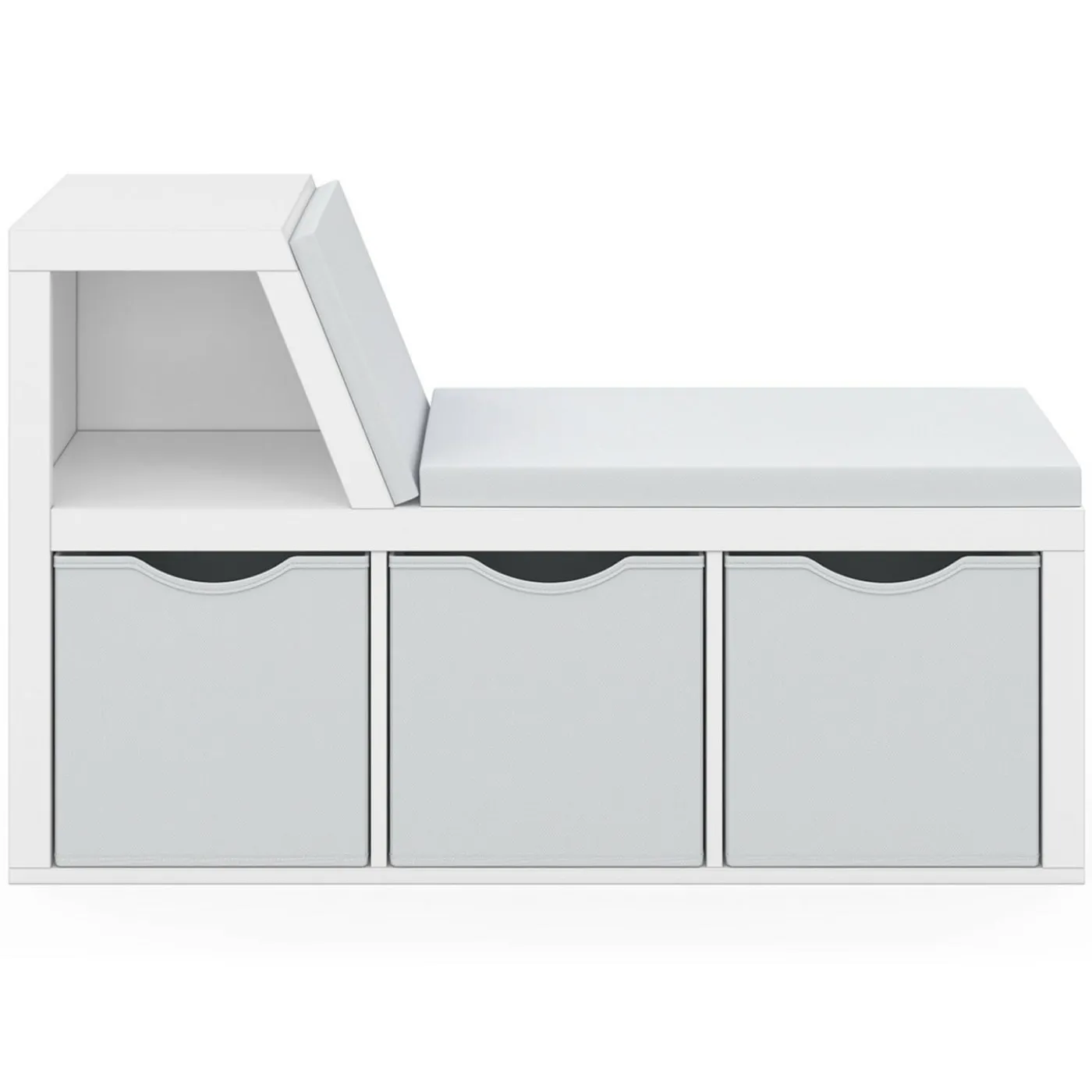 Bibliothèque banc blanche bacs en tissu