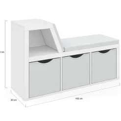 Bibliothèque banc blanche bacs en tissu