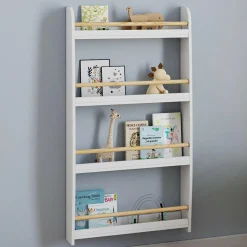Bibliothèque enfant murale blanc et bois