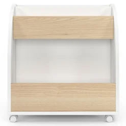Bibliothèque enfant sur roulettes hêtre et blanc