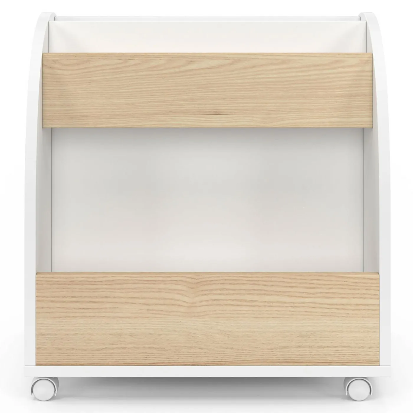 Bibliothèque enfant sur roulettes hêtre et blanc