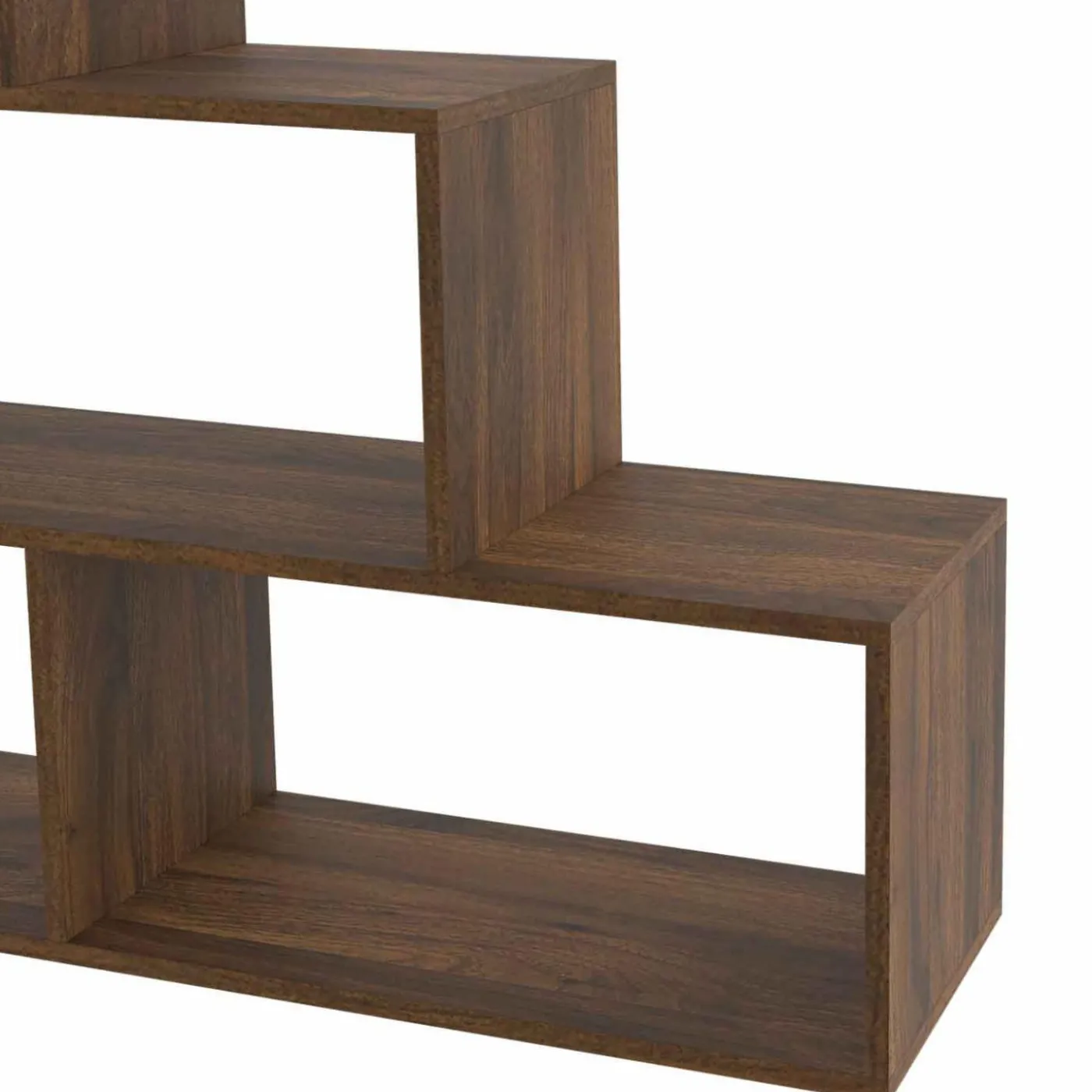Bibliothèque escalier bois effet noyer 6 cases