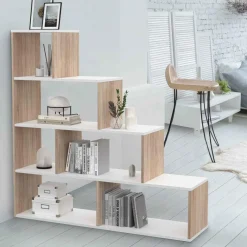 Bibliothèque escalier bois et blanc 6 cases