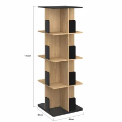 Bibliothèque rotative 4 niveaux noir et effet bois