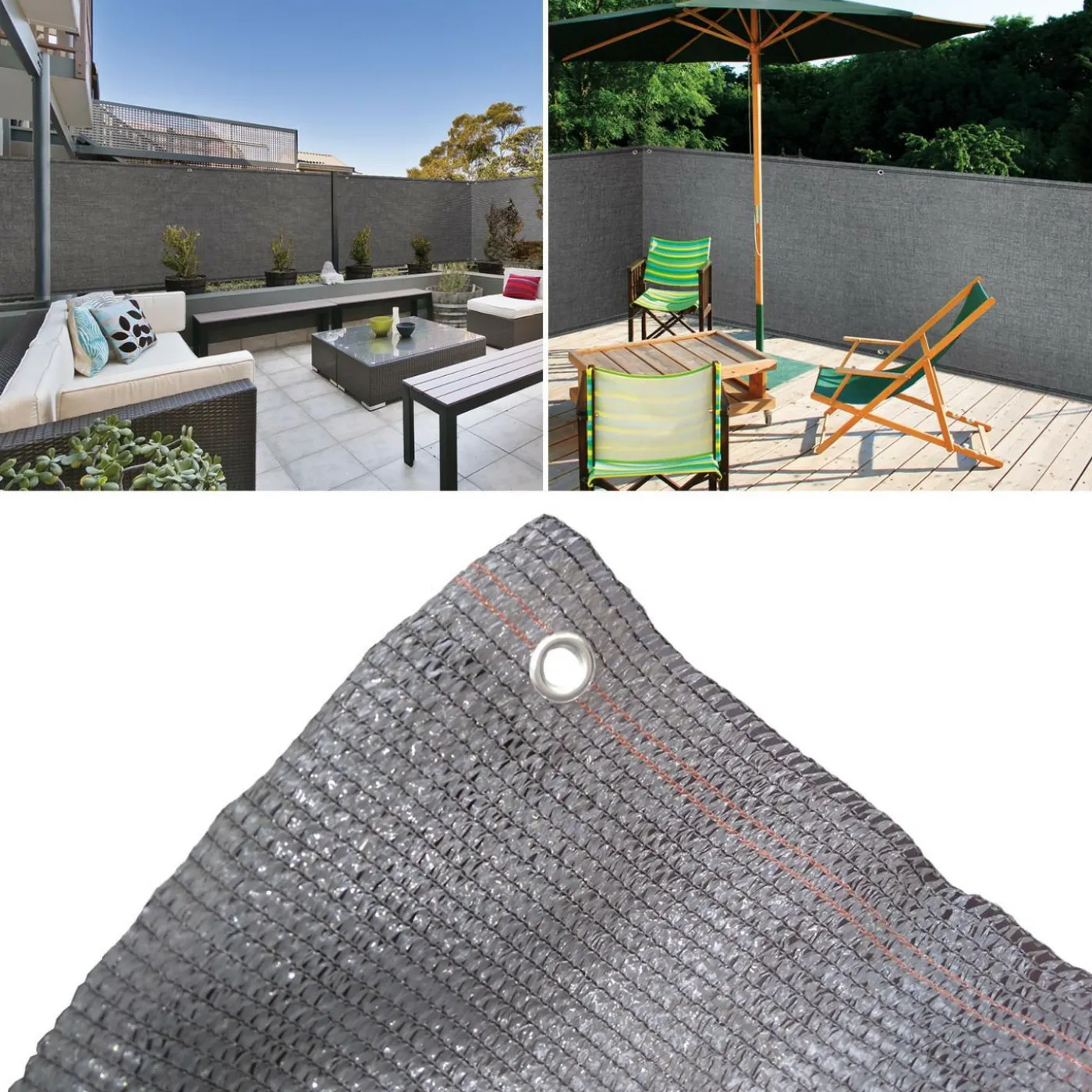 Brise vue 1,80 m x 10 m gris occultant 90 g m²
