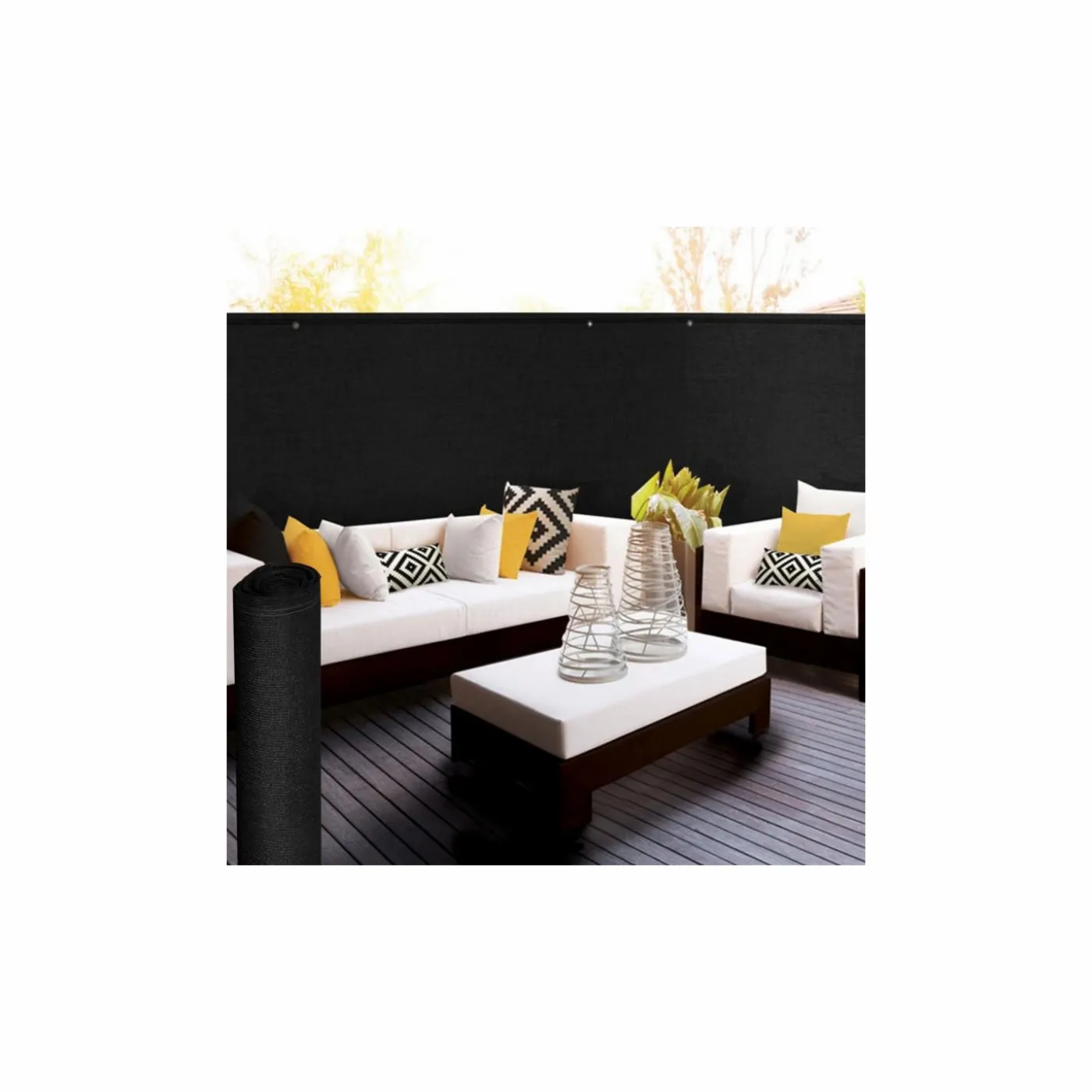 Brise vue 1,8 m x 10 m noir occultant 220 gr/m²