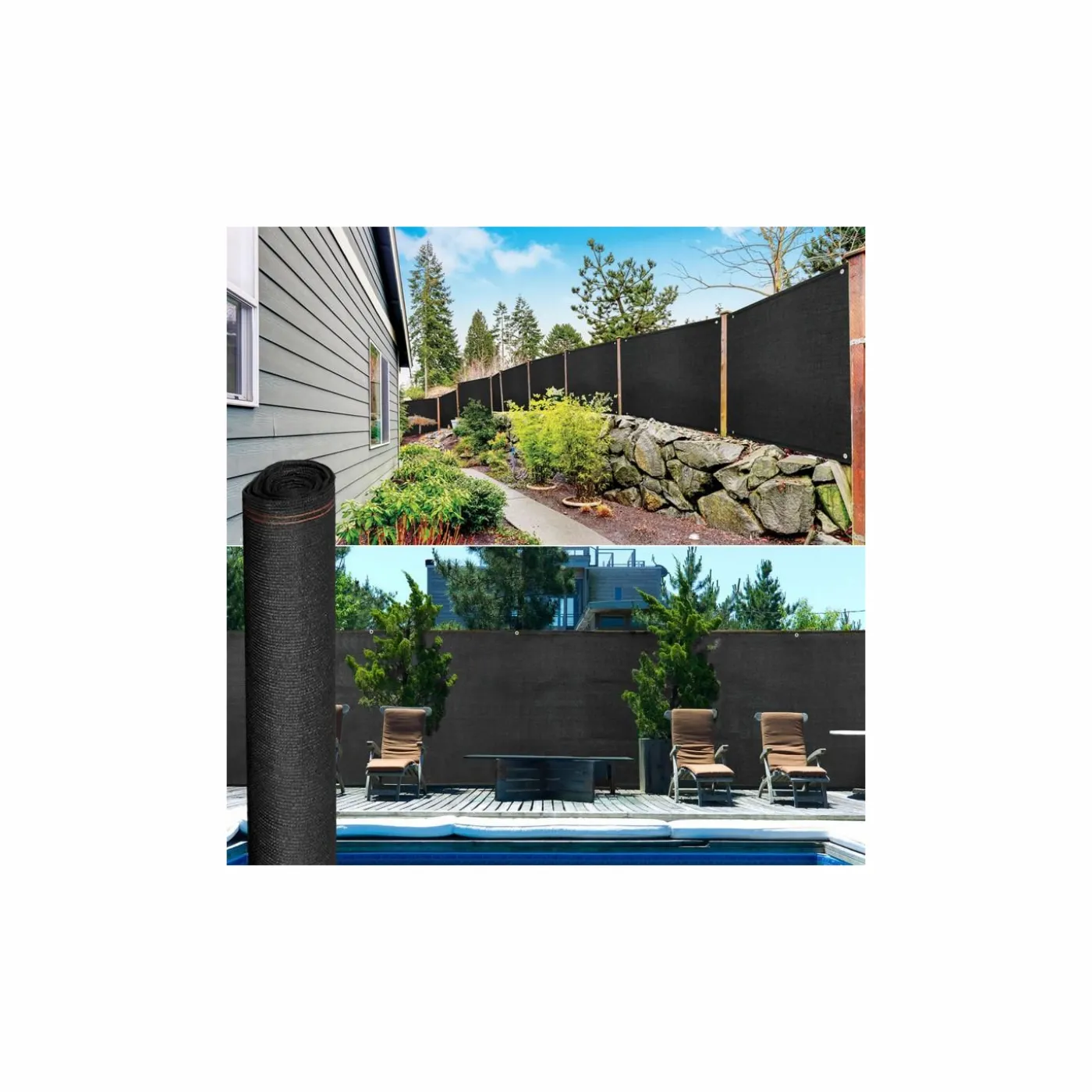 Brise vue 1,8 m x 10 m noir occultant 220 gr/m²