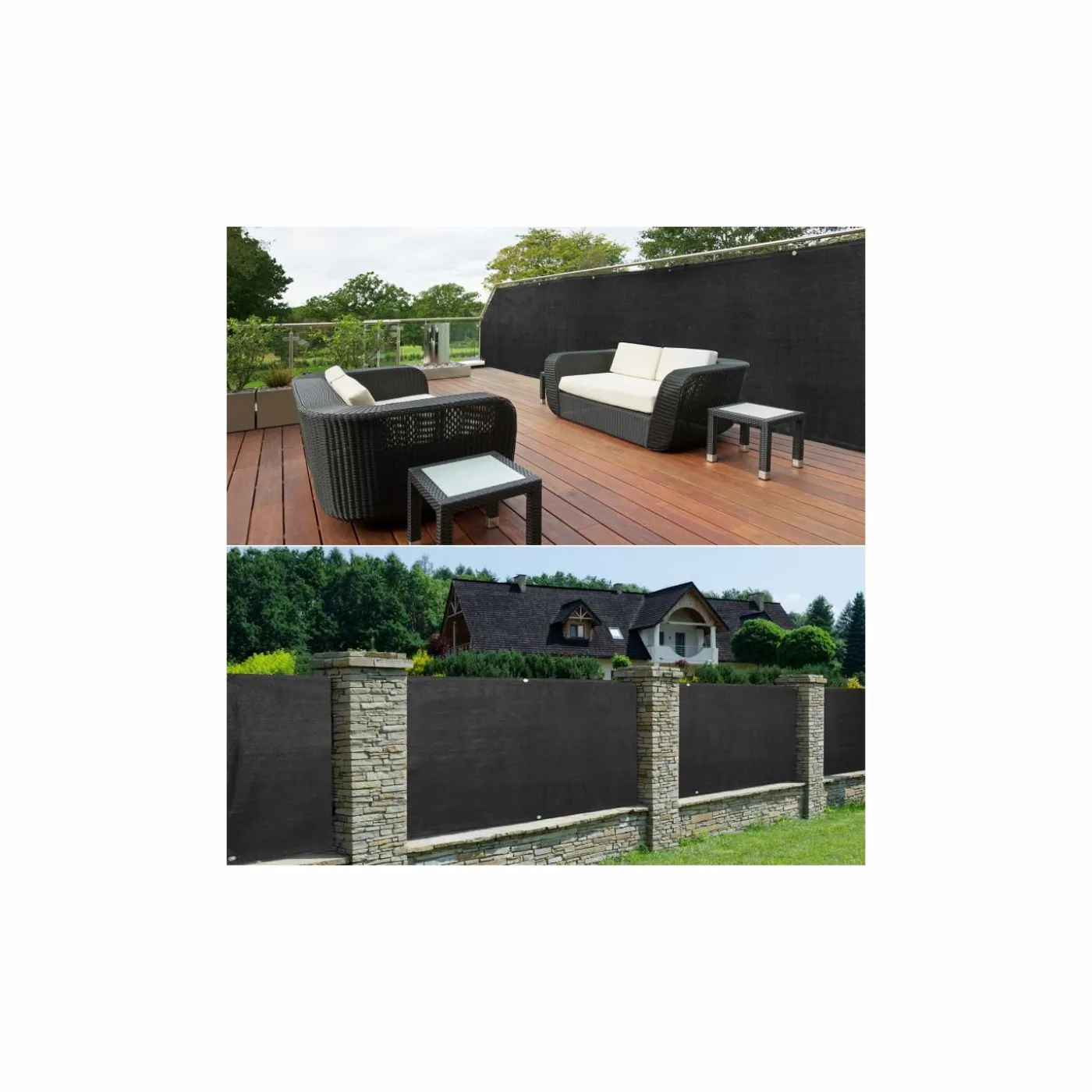 Brise vue 1,8 m x 10 m noir occultant 220 gr/m²