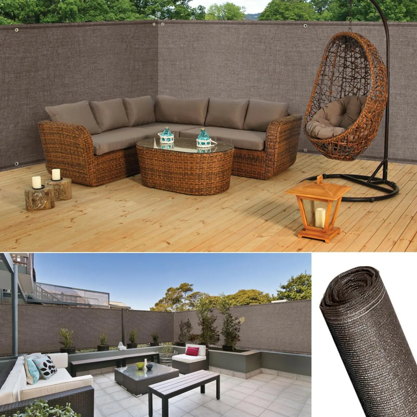 Brise vue 1,8 m x 10 m taupe occultant 220 g m²