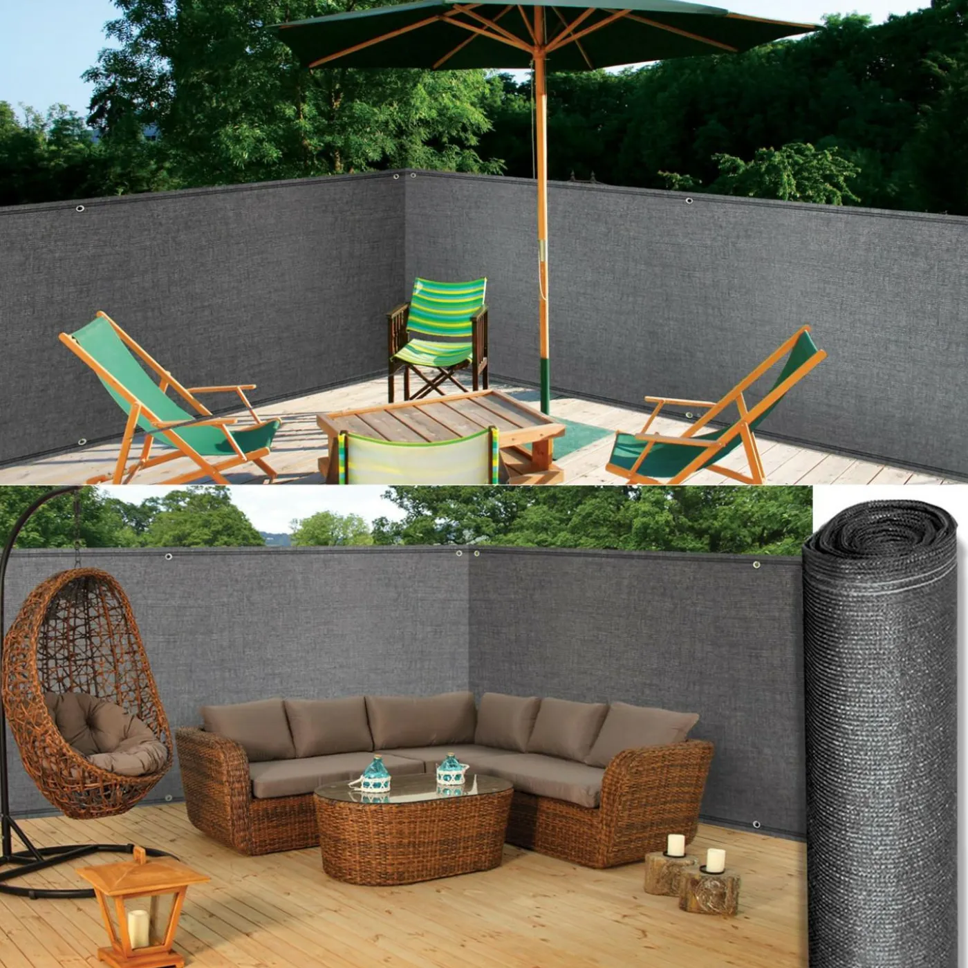 Brise vue gris 1,2m x 10m occultant 220g m²