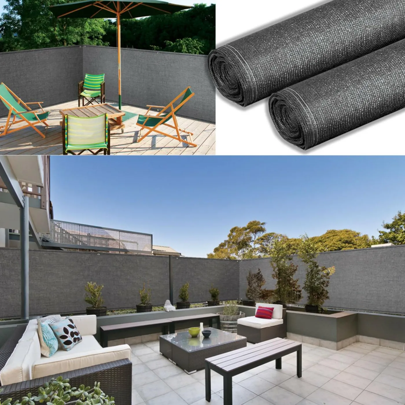 Brise vue 1M x 10M gris occultant 220g m²