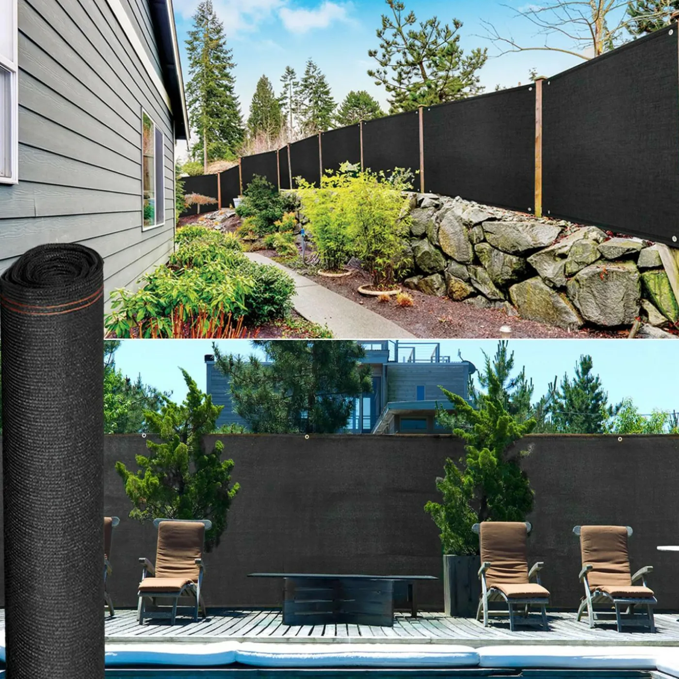 Brise vue 1,5m x 10m noir occultant 220g m²