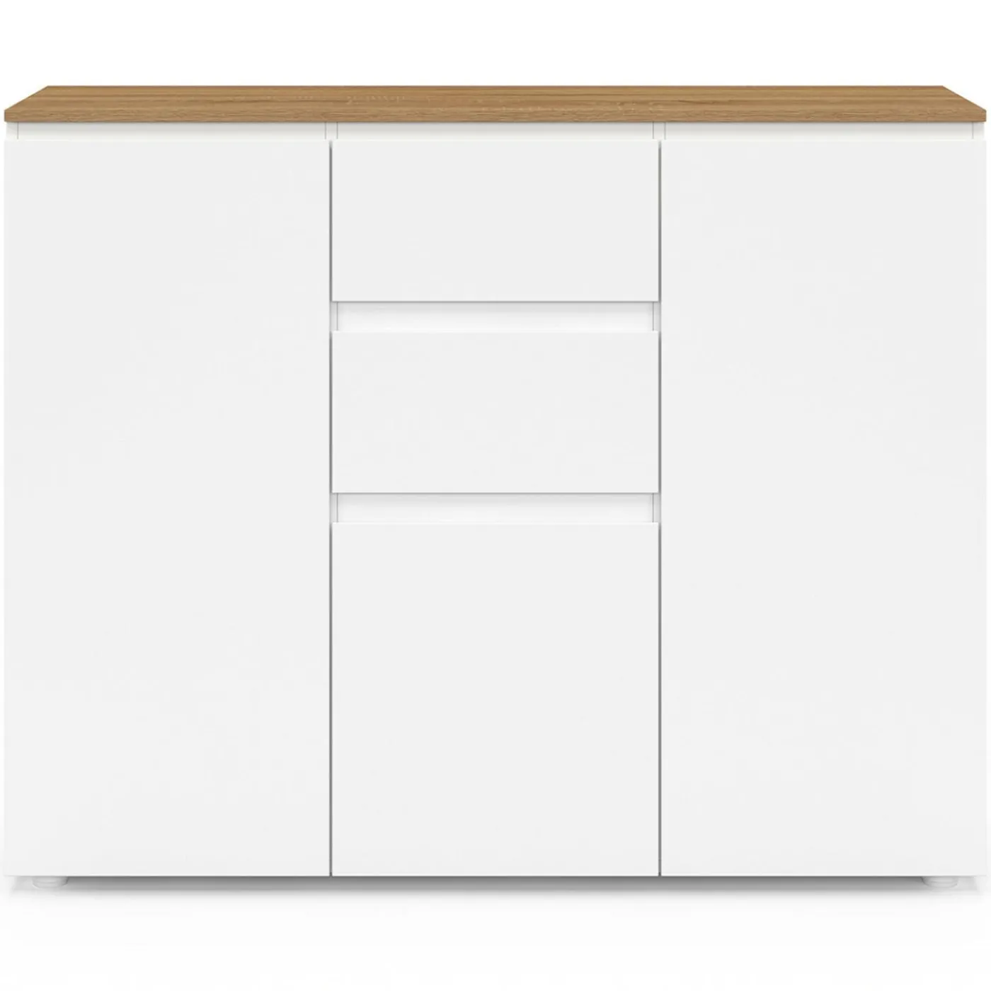 Buffet 100 cm 3 portes 2 tiroirs blanc et plateau bois