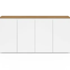 Buffet 160 cm 4 portes blanc et plateau bois