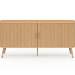 Buffet 160 cm 2 portes coulissantes lattes tasseau bois coloris chêne