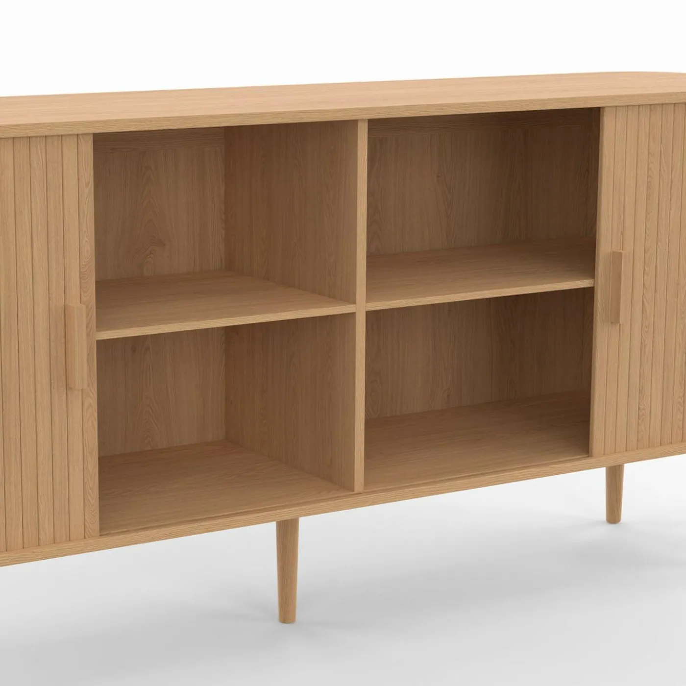 Buffet 160 cm 2 portes coulissantes lattes tasseau bois coloris chêne