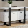 Buffet 140 cm 4 portes effet marbre blanc et noir
