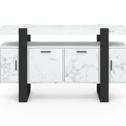 Buffet 140 cm 4 portes effet marbre blanc et noir