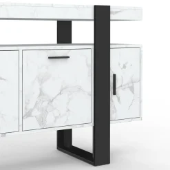 Buffet 140 cm 4 portes effet marbre blanc et noir