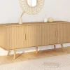 Buffet 140 cm 4 portes lattes tasseau bois coloris chêne design tendance
