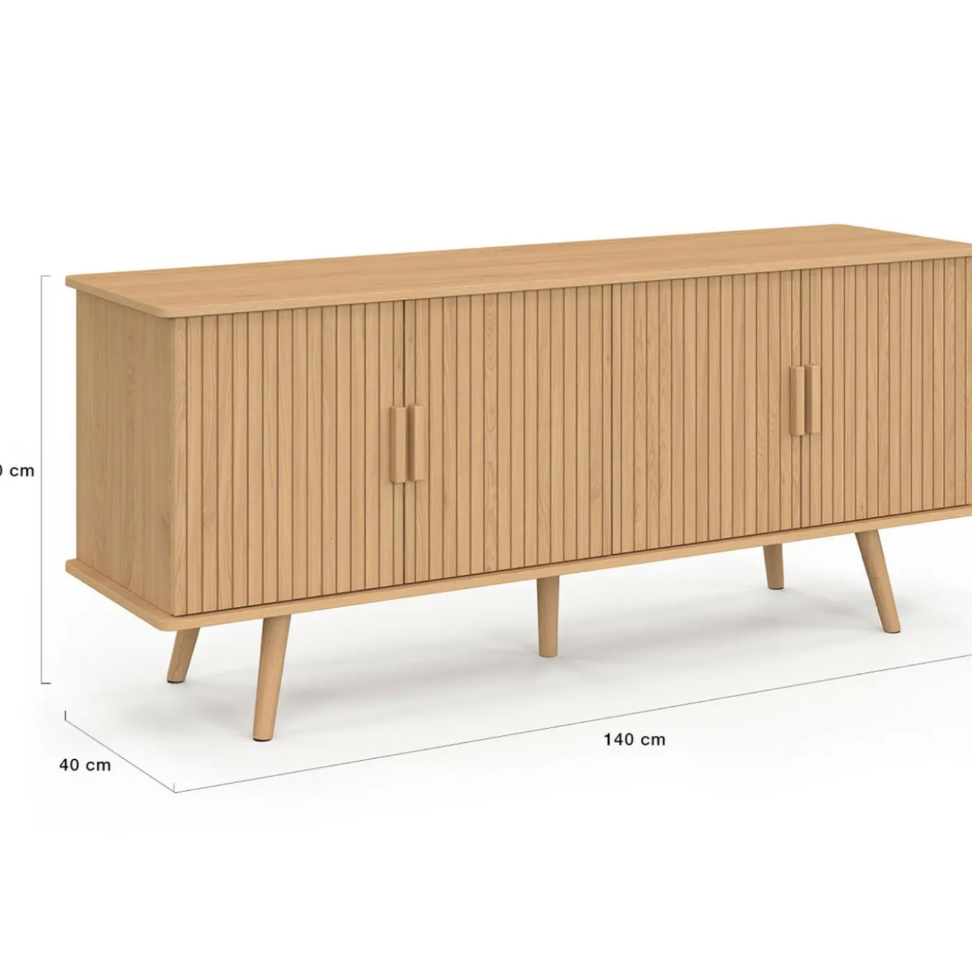 Buffet 140 cm 4 portes lattes tasseau bois coloris chêne design tendance