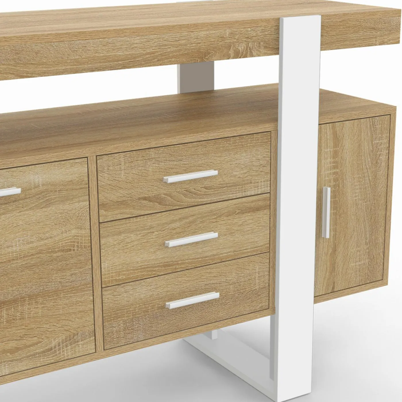 Buffet 140 cm bois et blanc