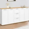 Buffet 180 cm XXL 4 portes avec 3 tiroirs bois et blanc