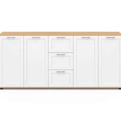 Buffet 180 cm XXL 4 portes avec 3 tiroirs bois et blanc