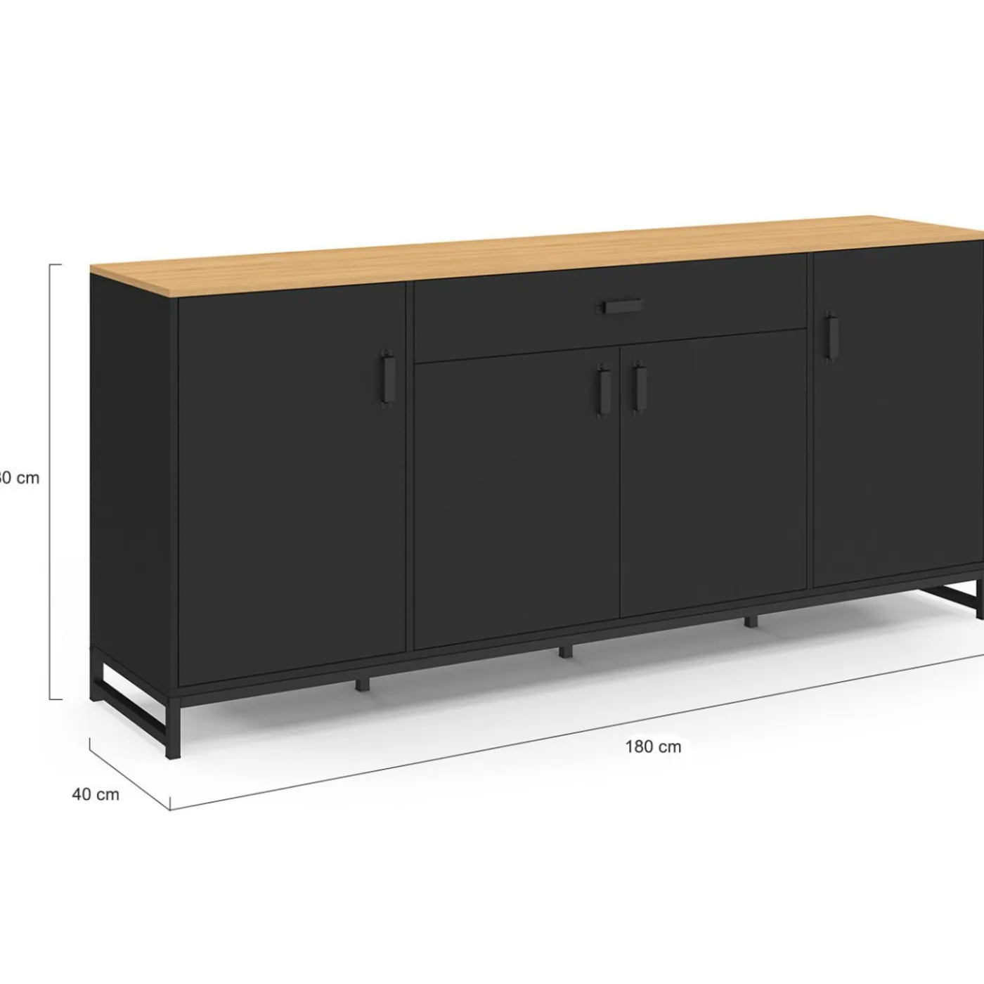 Buffet 180 cm XXL 4 portes et 1 tiroir bois et noir