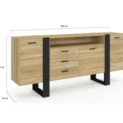Buffet 180 cm XXL 3 portes et 3 tiroirs avec niche bois et noir