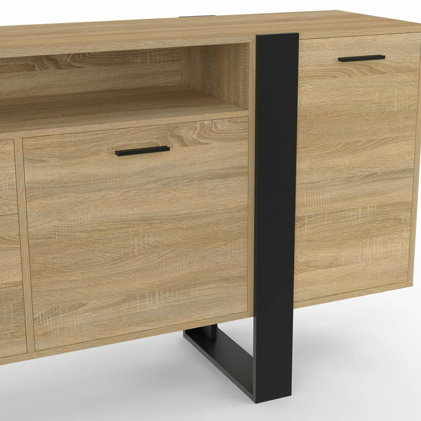 Buffet 180 cm XXL 3 portes et 3 tiroirs avec niche bois et noir