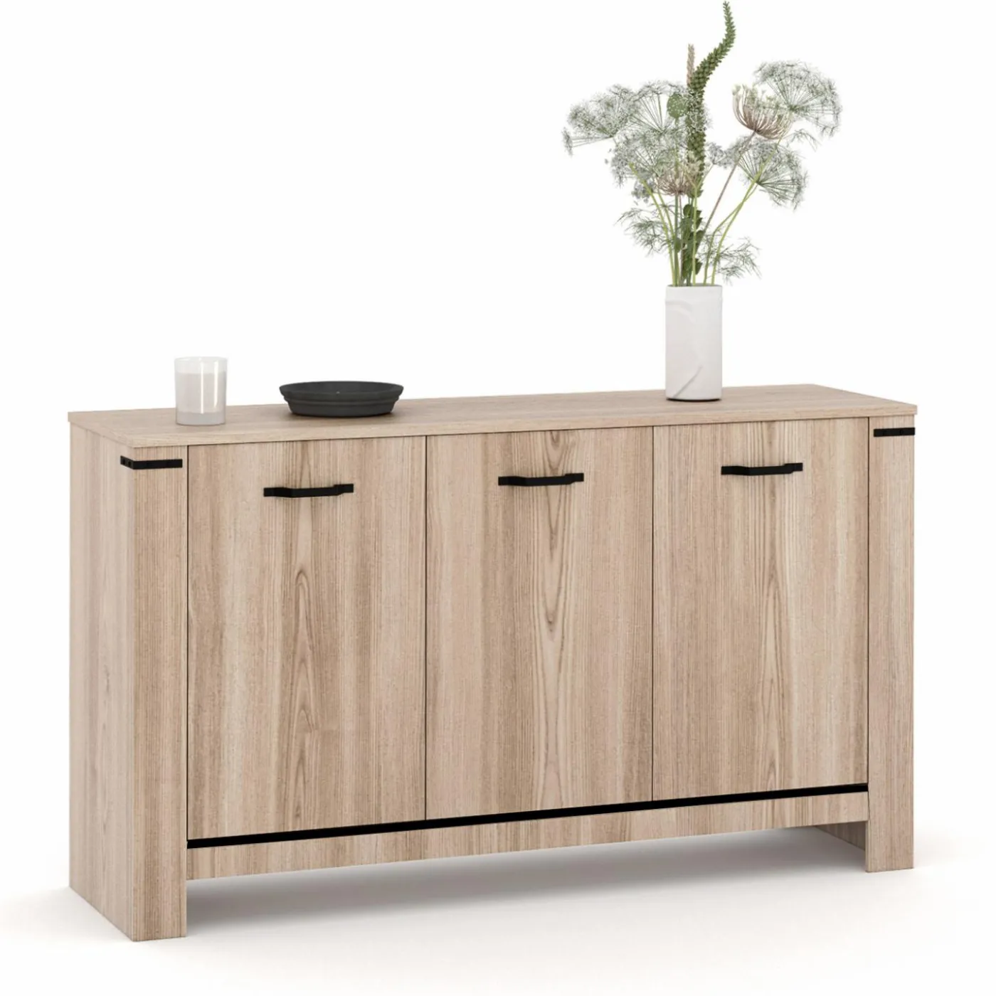 Buffet 3 portes 140 cm en bois clair