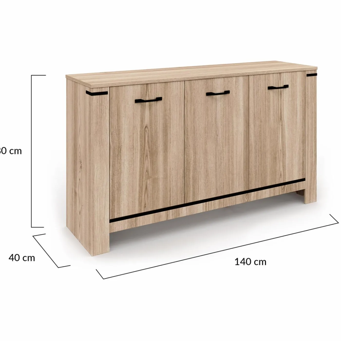 Buffet 3 portes 140 cm en bois clair