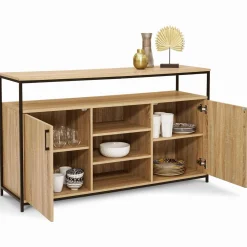 Buffet 2 portes industriel avec 3 étagères 140 cm