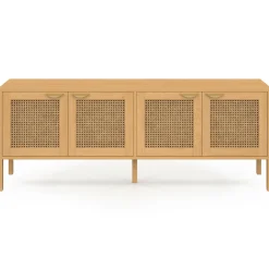 Buffet bas 4 portes bois et cannage 160 cm
