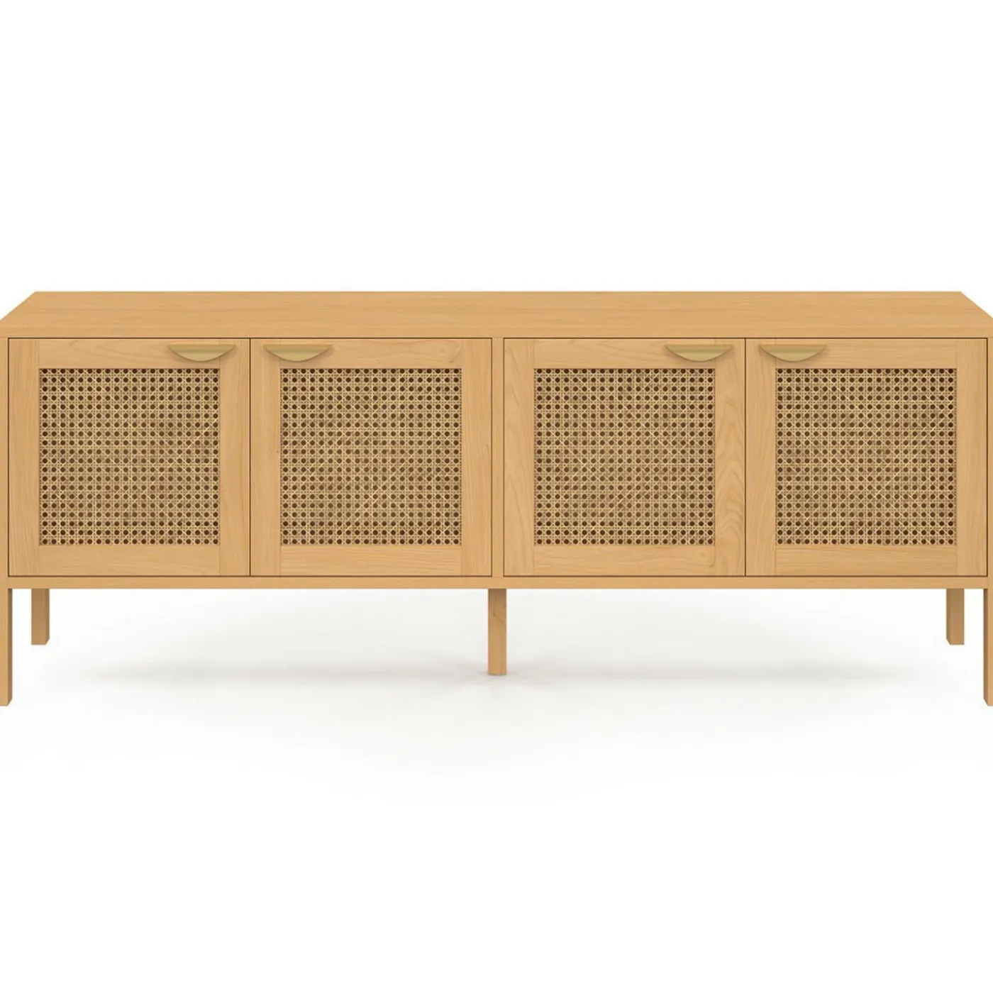 Buffet bas 4 portes bois et cannage 160 cm
