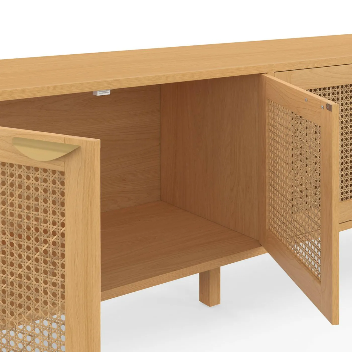 Buffet bas 4 portes bois et cannage 160 cm