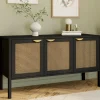 Buffet bas 3 portes bois noir et cannage 110 cm