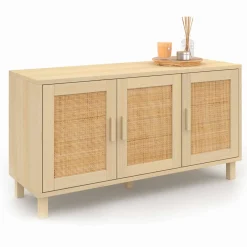 Buffet bas bois et cannage 3 portes