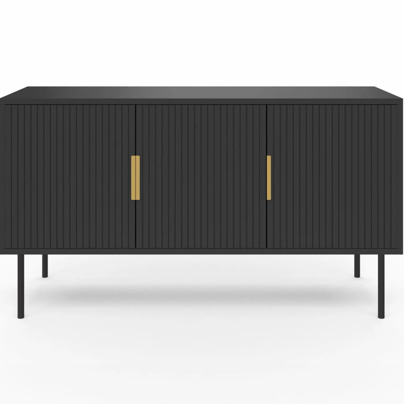 Buffet bas bois noir 110cm 3 portes effet lattes