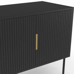 Buffet bas bois noir 110cm 3 portes effet lattes