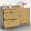 Buffet bas de cuisine 120 cm 3 tiroirs design industriel