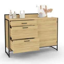 Buffet bas de cuisine 120 cm 3 tiroirs design industriel
