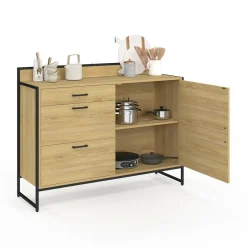 Buffet bas de cuisine 120 cm 3 tiroirs design industriel
