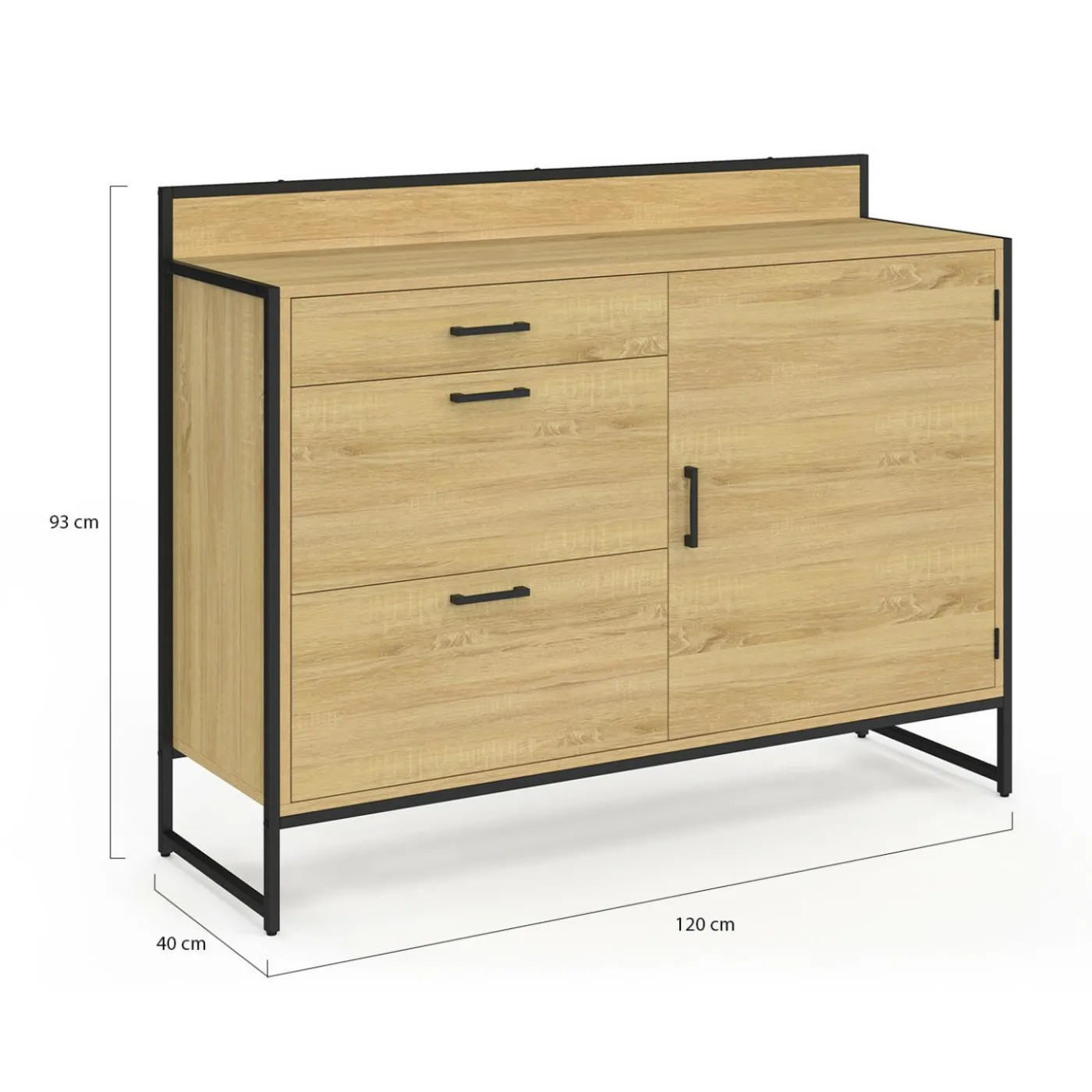 Buffet bas de cuisine 120 cm 3 tiroirs design industriel