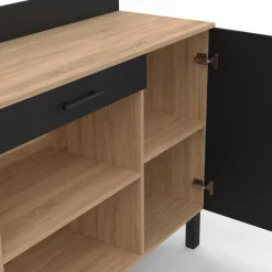 Buffet bas de cuisine en bois façon hêtre 100 cm porte + tiroir noir