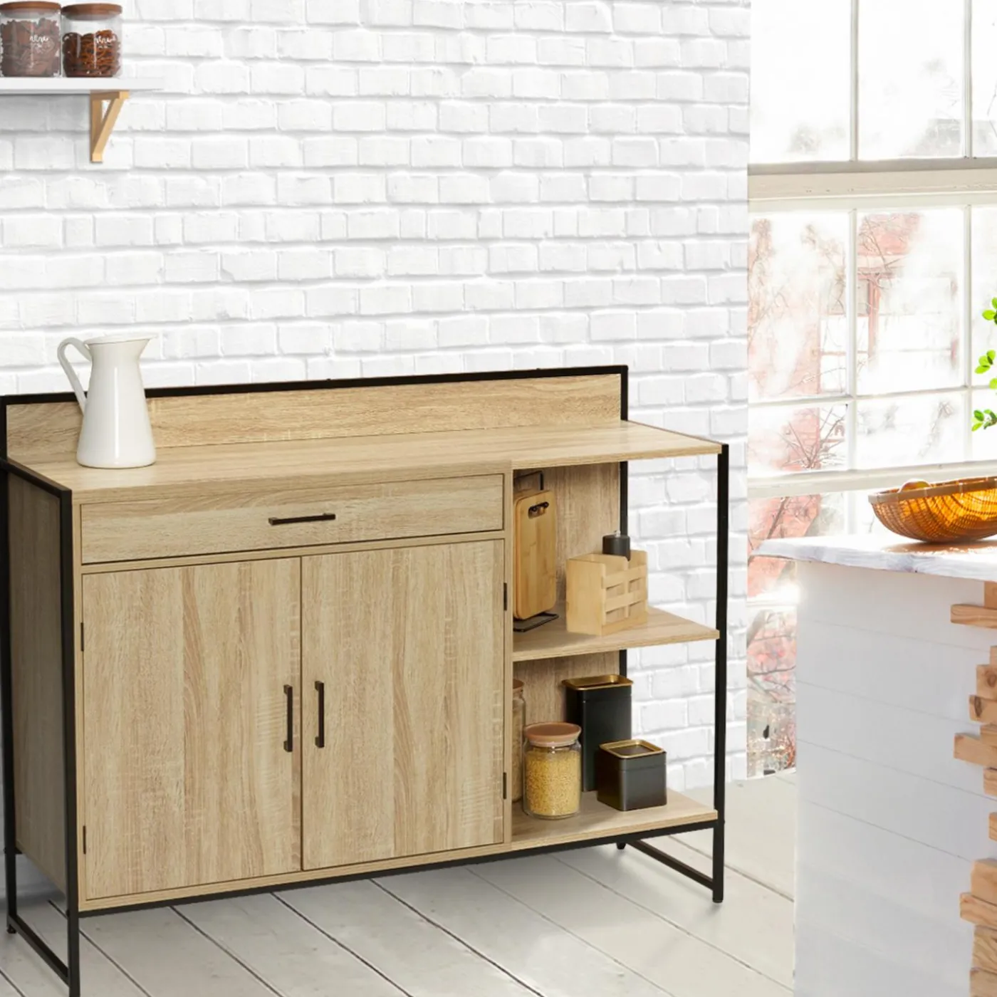 Buffet bas de cuisine industriel avec plan de travail