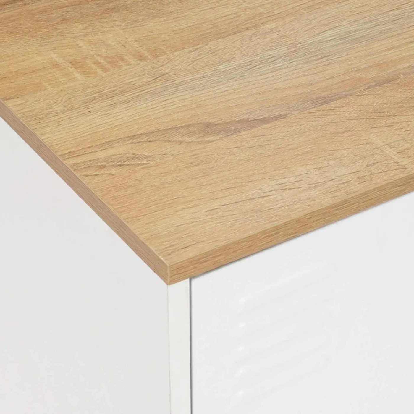 Buffet bas en métal blanc avec plateau de bois