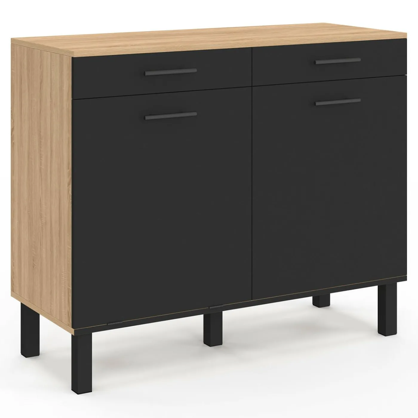 Buffet bas hêtre et noir avec espace poubelle