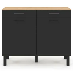 Buffet bas hêtre et noir avec espace poubelle